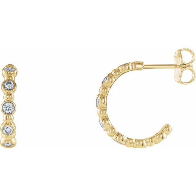 14K 3/8 CTW Natural Diamond Beaded Hoop Earrings