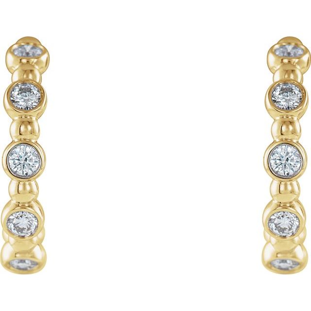 14K 3/8 CTW Natural Diamond Beaded Hoop Earrings