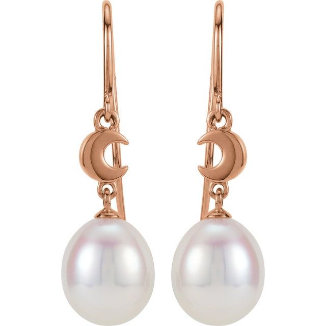 14K Cultured Freshwater Pearl Crescent Moon Earrings