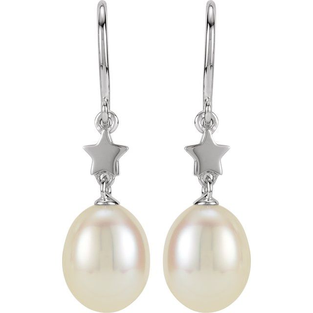 14K Cultured Freshwater Pearl Star Earrings