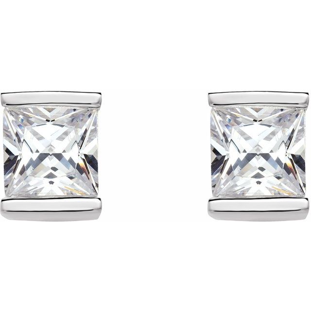 Sterling Silver Square Imitation Cubic Zirconia Earrings