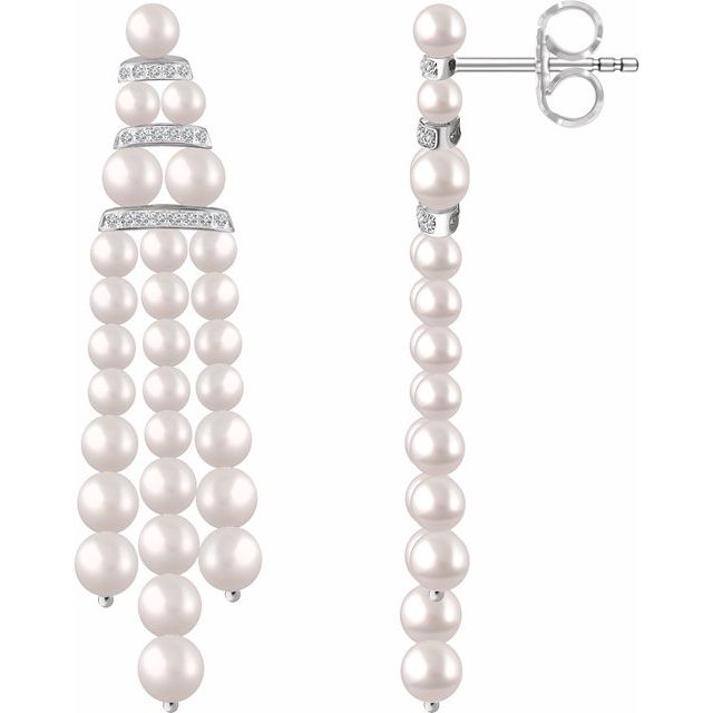 14K Cultured Freshwater Pearl & 1/4 CTW Natural Diamond Earrings