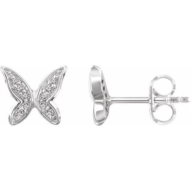 14K .07 CTW Natural Diamond Butterfly Youth Earrings