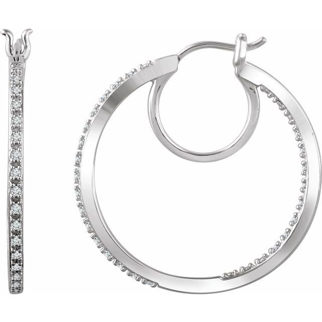 14K 1/4 CTW Natural Diamond Inside-Outside Hoop Earrings