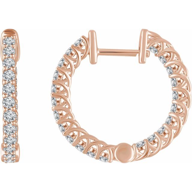 14K 1 CTW Natural Diamond Inside-Outside Hoop Earrings
