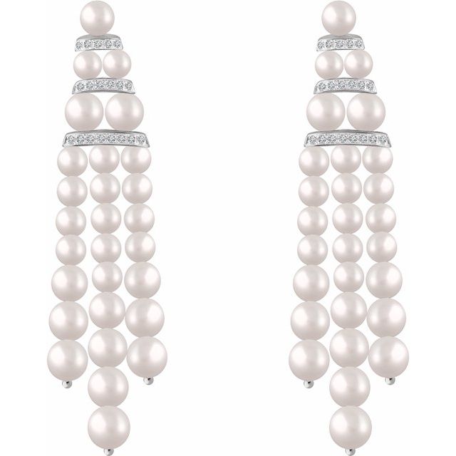 14K Cultured Freshwater Pearl & 1/4 CTW Natural Diamond Earrings