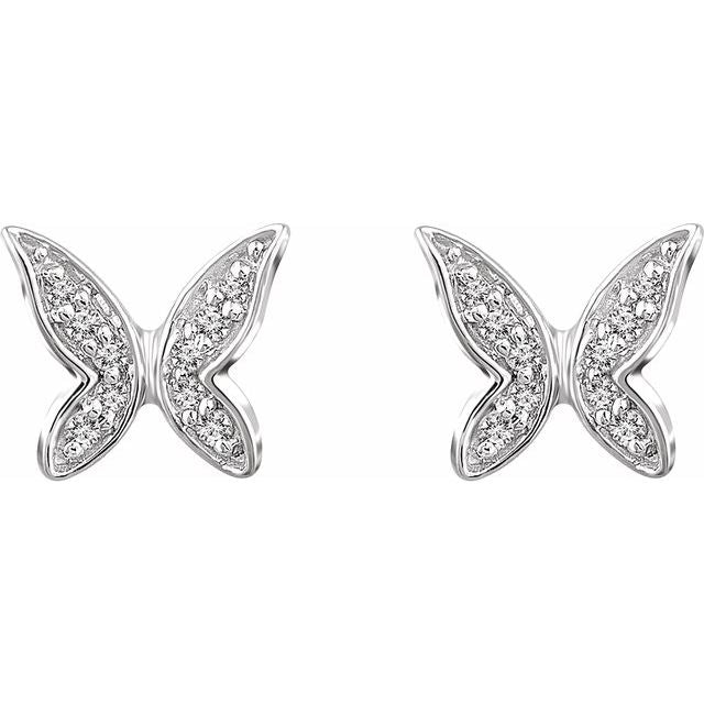 14K .07 CTW Natural Diamond Butterfly Youth Earrings