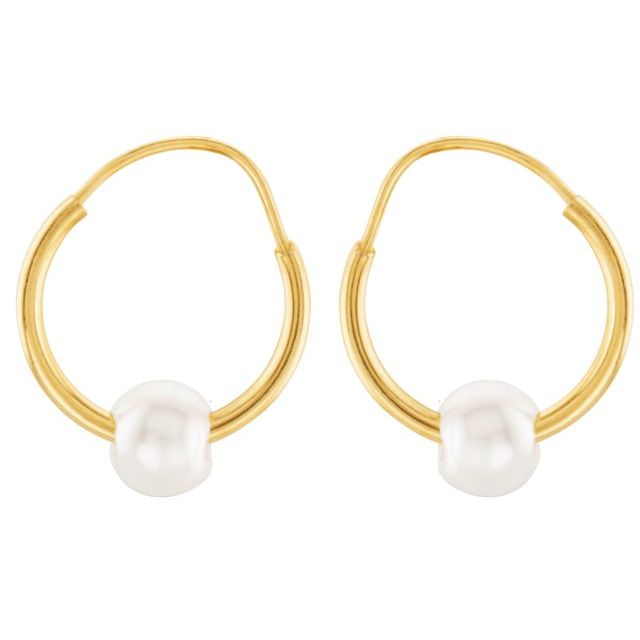 14K Cultured Freshwater Pearl Hoop Earrings