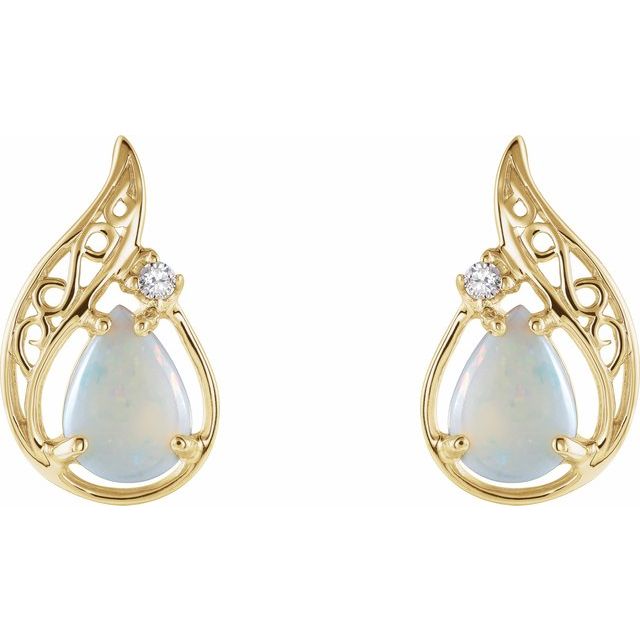 14K Natural Opal & .03 CTW Natural Diamond Earrings