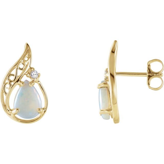 14K Natural Opal & .03 CTW Natural Diamond Earrings