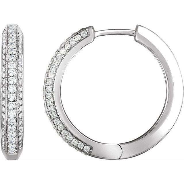 14K 3/4 CTW Natural Diamond Hinged Hoop Earrings