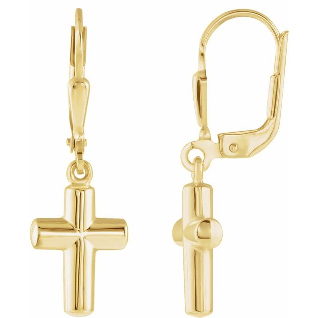 14K Cross Lever Back Earrings