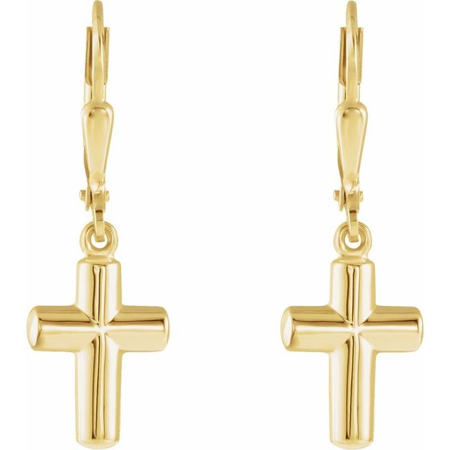14K Cross Lever Back Earrings