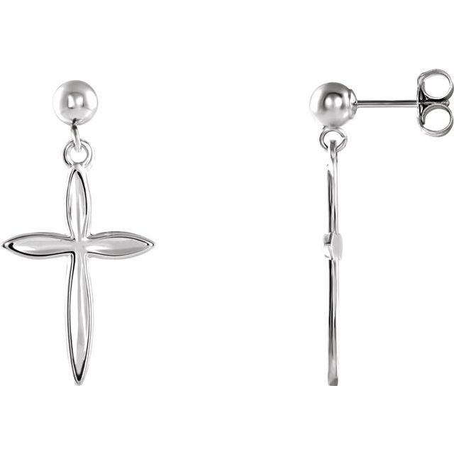 14K Cross & Ball Earrings