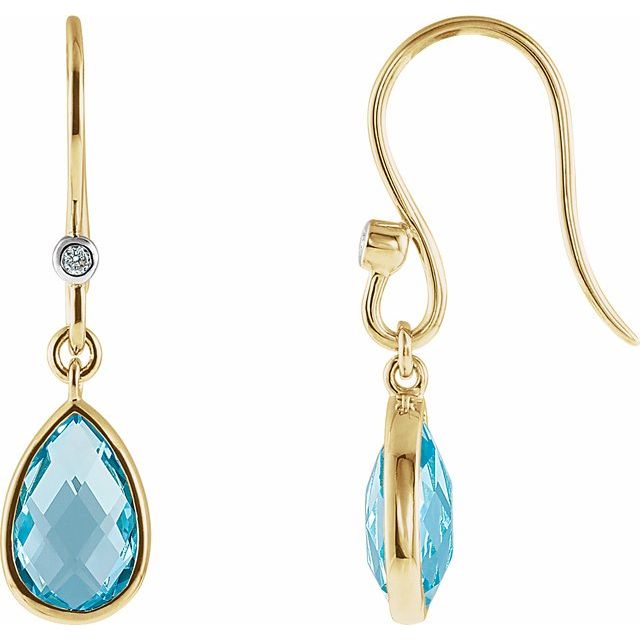 14K Natural Swiss Blue Topaz & .02 CTW Natural Diamond Earrings