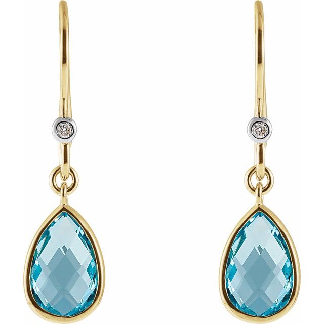 14K Natural Swiss Blue Topaz & .02 CTW Natural Diamond Earrings