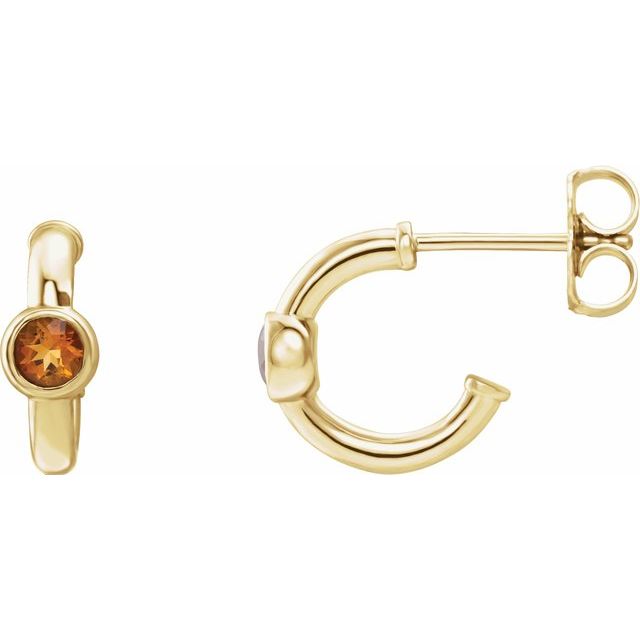 14K Natural Citrine Huggie Hoop Earrings