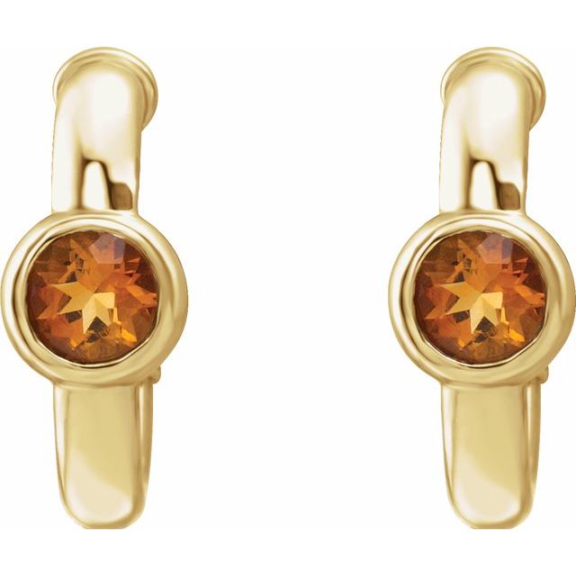 14K Natural Citrine Huggie Hoop Earrings