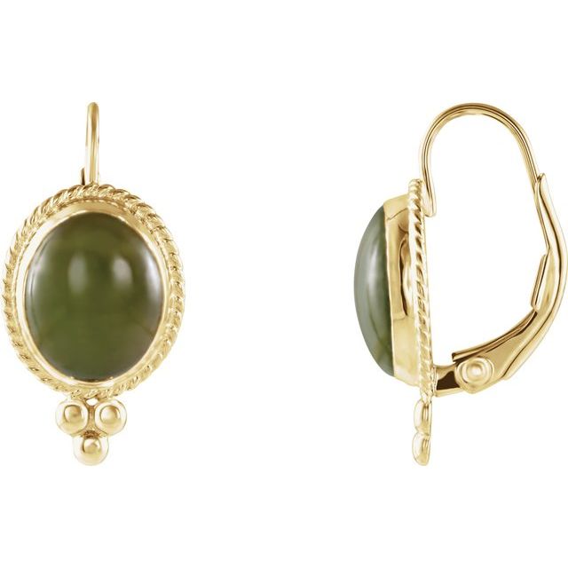 14K Natural Nephrite Jade Cabochon Earrings