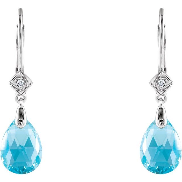 14K Natural Swiss Blue Topaz & .025 CTW Natural Diamond Earrings