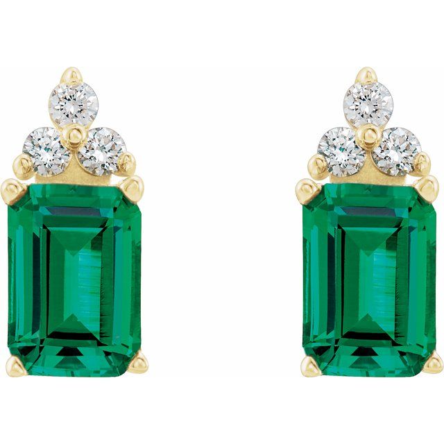 14K Lab-Grown Emerald & 1/8 CTW Natural Diamond Earrings