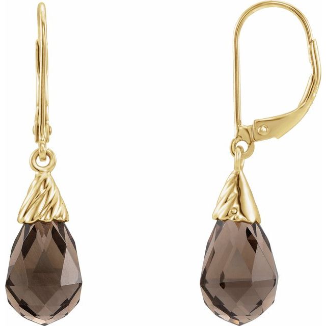 14K Natural Smoky Quartz Briolette Lever Back Earrings