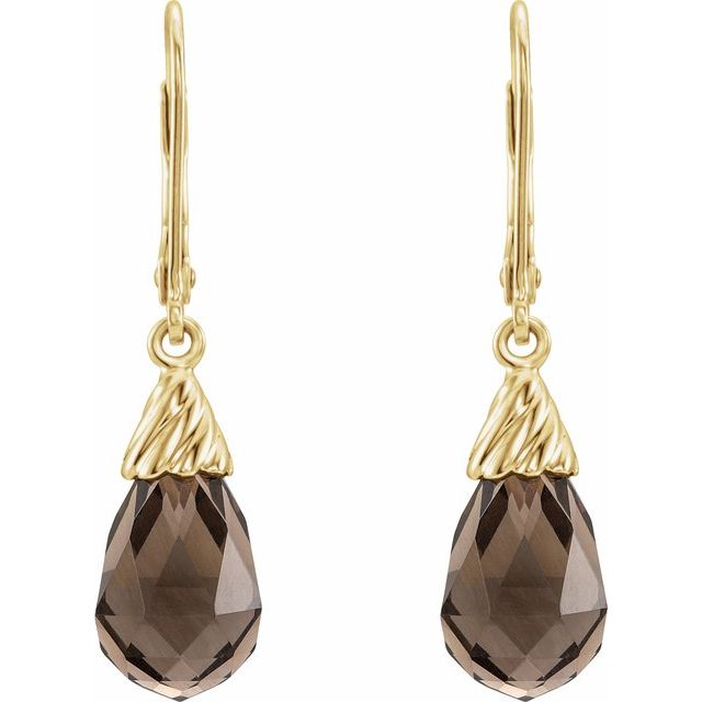 14K Natural Smoky Quartz Briolette Lever Back Earrings