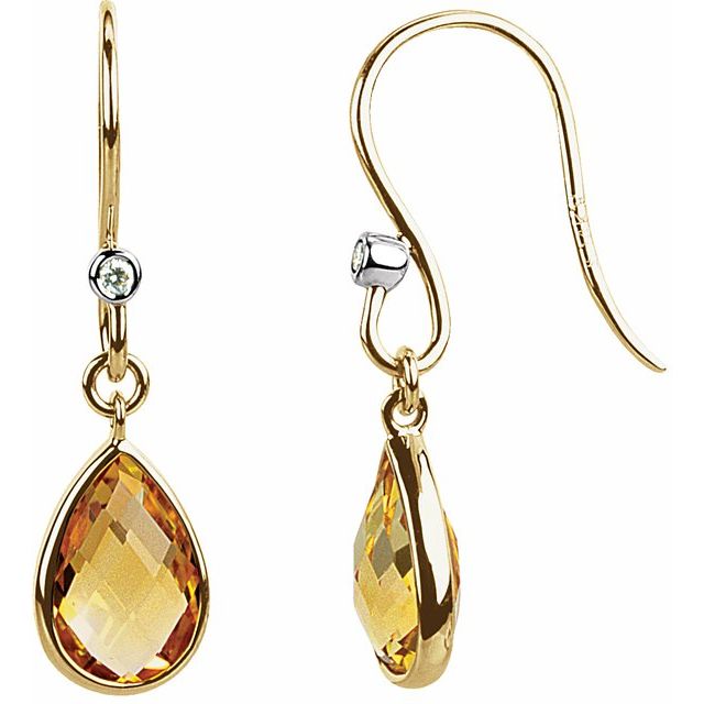 14K Natural Citrine & .02 CTW Natural Diamond Earrings