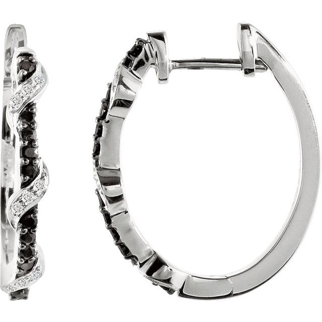 Sterling Silver Natural Black Spinel & 1/10 CTW Natural Diamond Hoop Earrings