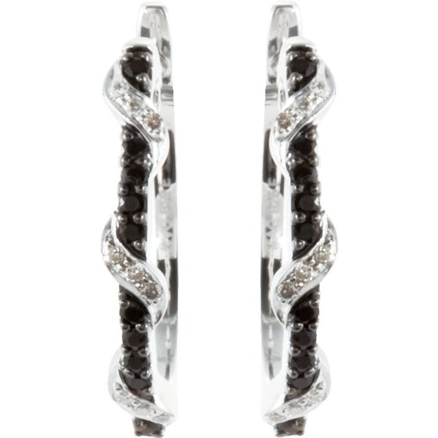 Sterling Silver Natural Black Spinel & 1/10 CTW Natural Diamond Hoop Earrings