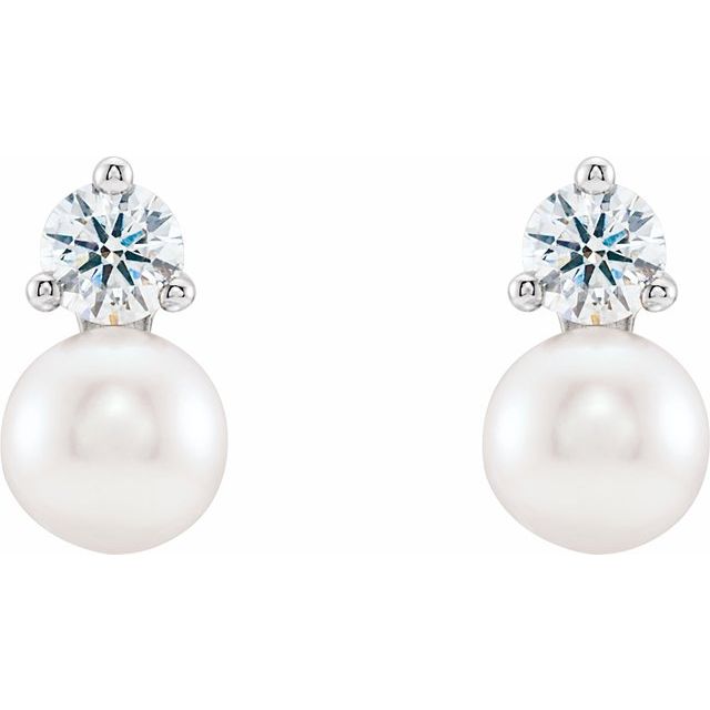 14K Cultured Freshwater Pearl & 1/2 CTW Natural Diamond Earrings