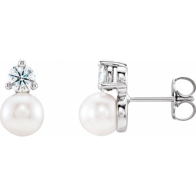 14K Cultured Freshwater Pearl & 1/2 CTW Natural Diamond Earrings