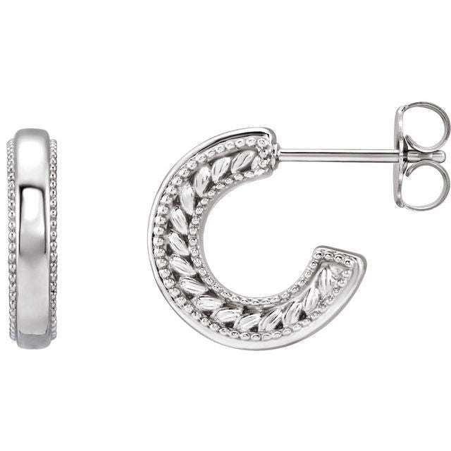 14K Floral & Milgrain Hoop Earrings
