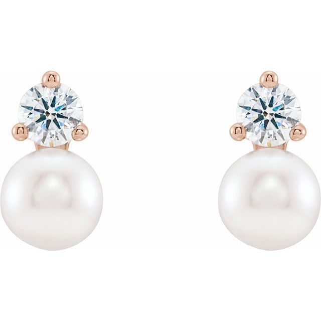 14K Cultured Freshwater Pearl & 1/2 CTW Natural Diamond Earrings