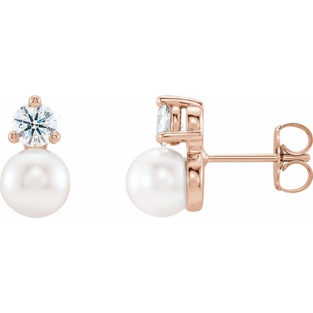 14K Cultured Freshwater Pearl & 1/2 CTW Natural Diamond Earrings