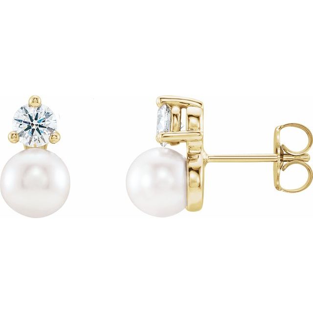 14K Cultured Freshwater Pearl & 1/8 CTW Natural Diamond Earrings