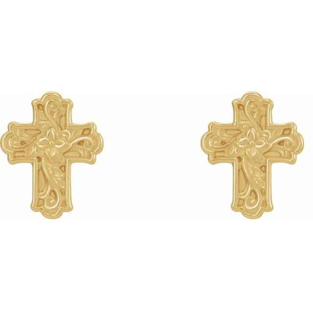14K Floral Cross Earrings