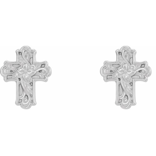 14K Floral Cross Earrings