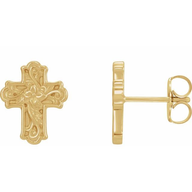 14K Floral Cross Earrings