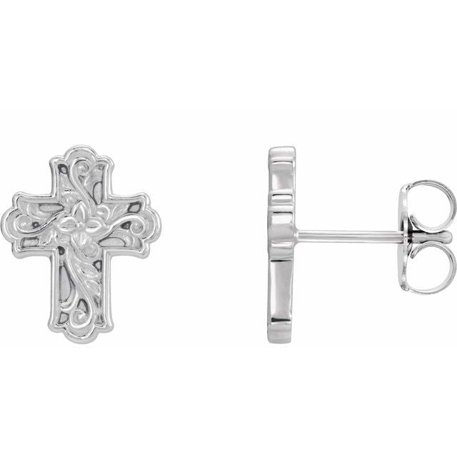 14K Floral Cross Earrings