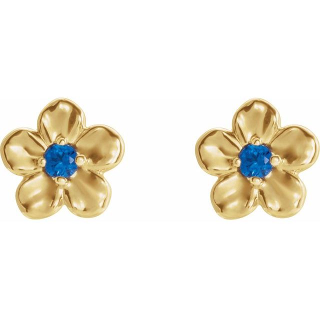 14K Imitation Blue Sapphire September Birthstone Flower Earrings
