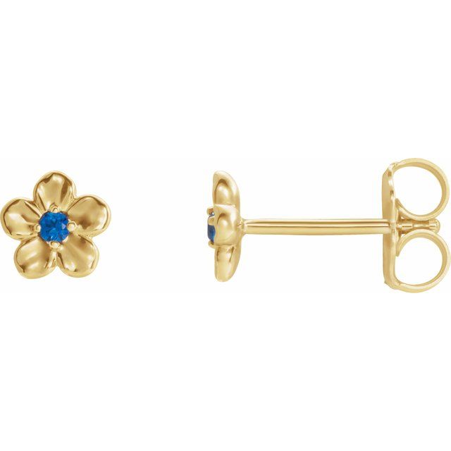14K Imitation Blue Sapphire September Birthstone Flower Earrings