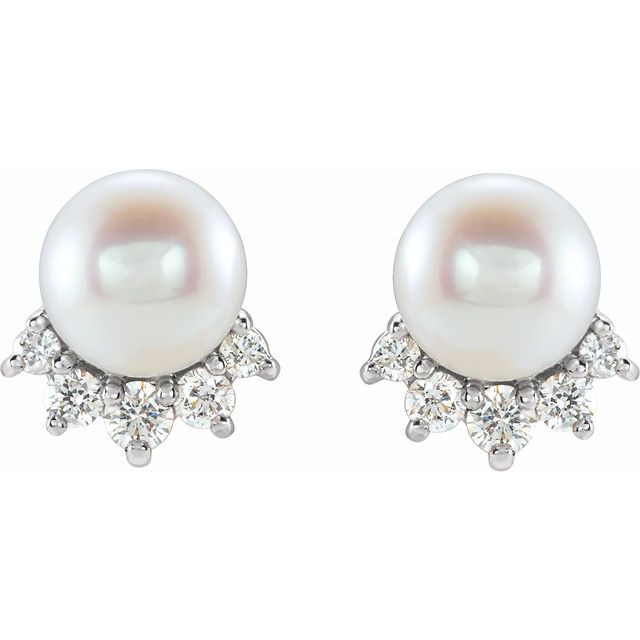 14K Cultured Freshwater Cultured Pearl & .08 CTW Natural Diamond Earrings