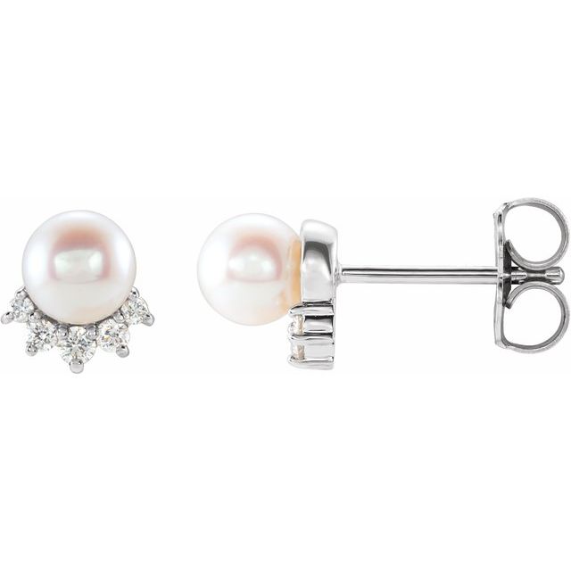 14K Cultured Freshwater Cultured Pearl & .08 CTW Natural Diamond Earrings