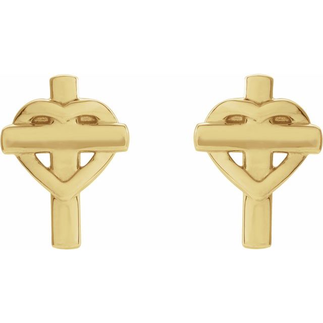 14K Heart & Cross Earrings