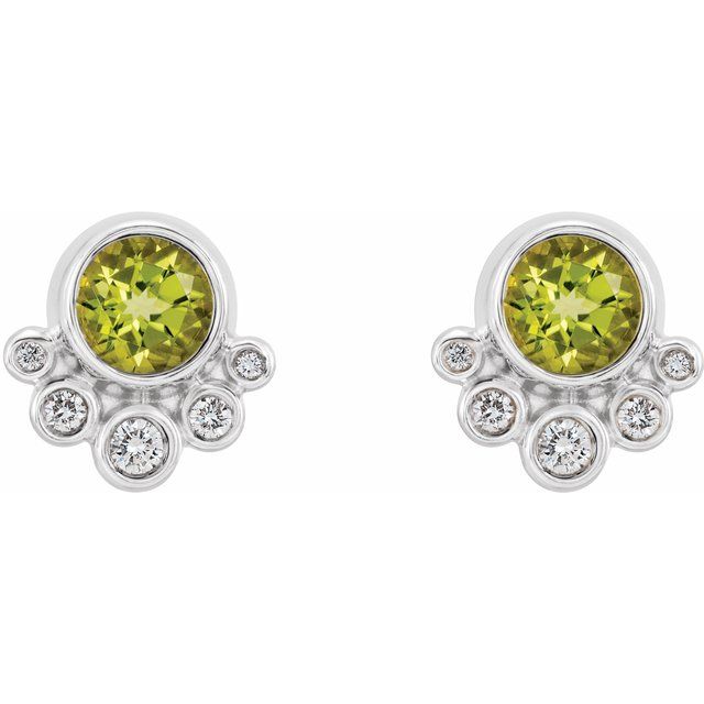 14K Natural Peridot & 1/8 CTW Natural Diamond Earrings