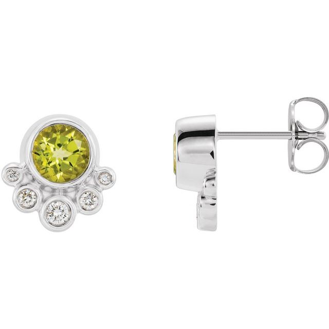 14K Natural Peridot & 1/8 CTW Natural Diamond Earrings