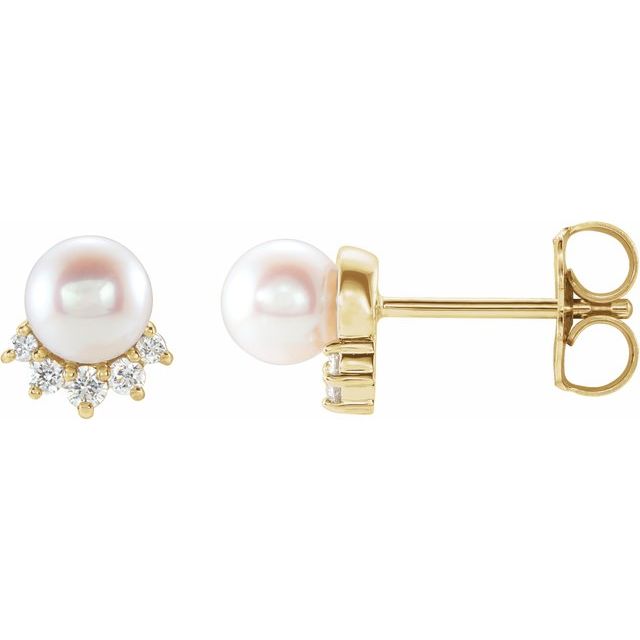 14K Cultured Freshwater Cultured Pearl & .08 CTW Natural Diamond Earrings
