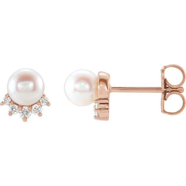 14K Cultured Freshwater Cultured Pearl & .08 CTW Natural Diamond Earrings