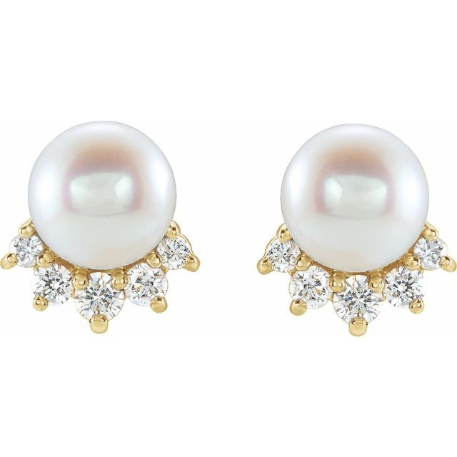 14K Cultured Freshwater Cultured Pearl & .08 CTW Natural Diamond Earrings